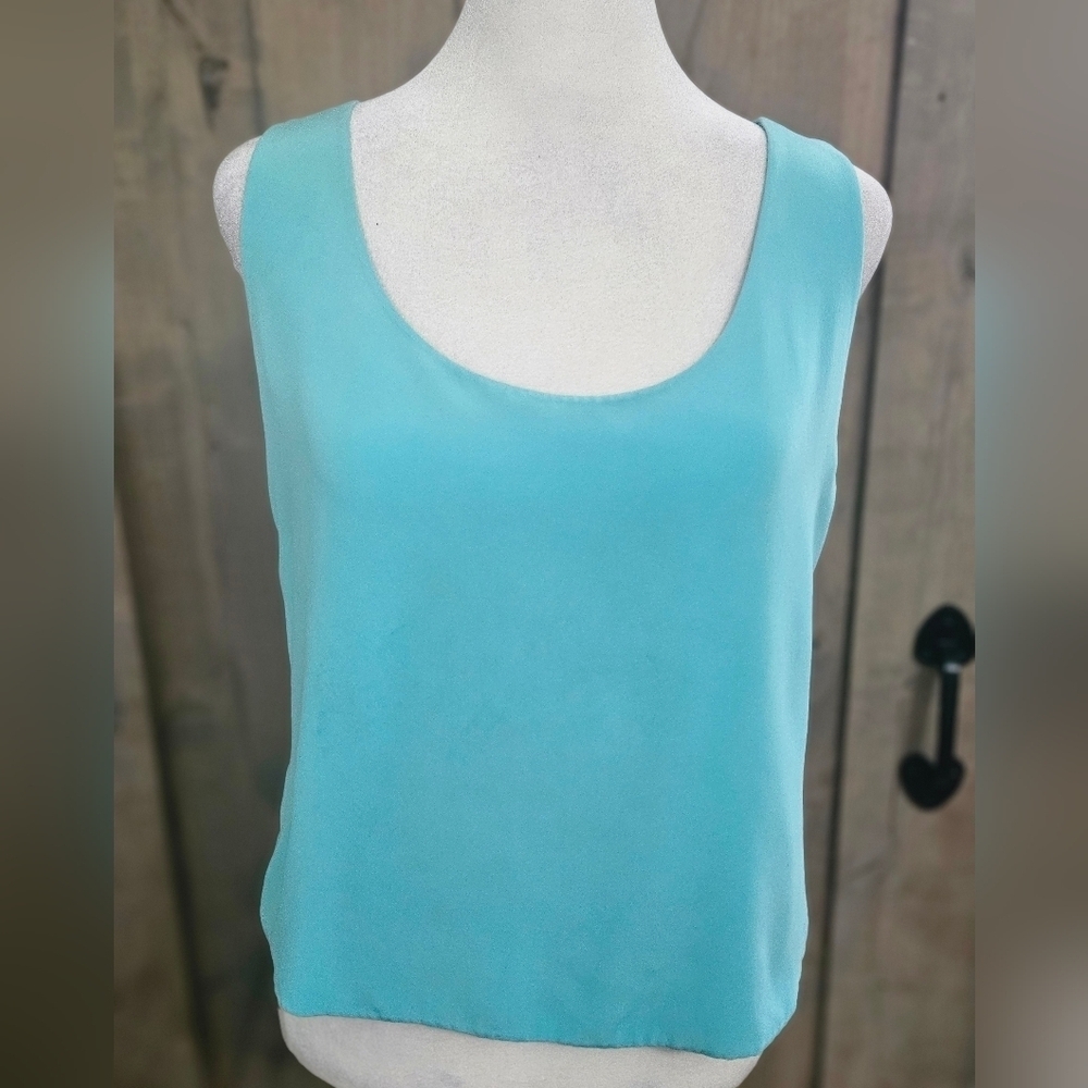 Vintage Sylvia Heisel 100% Silk Aqua Tank Top Size 12 Minimalist - Picture 6 of 12